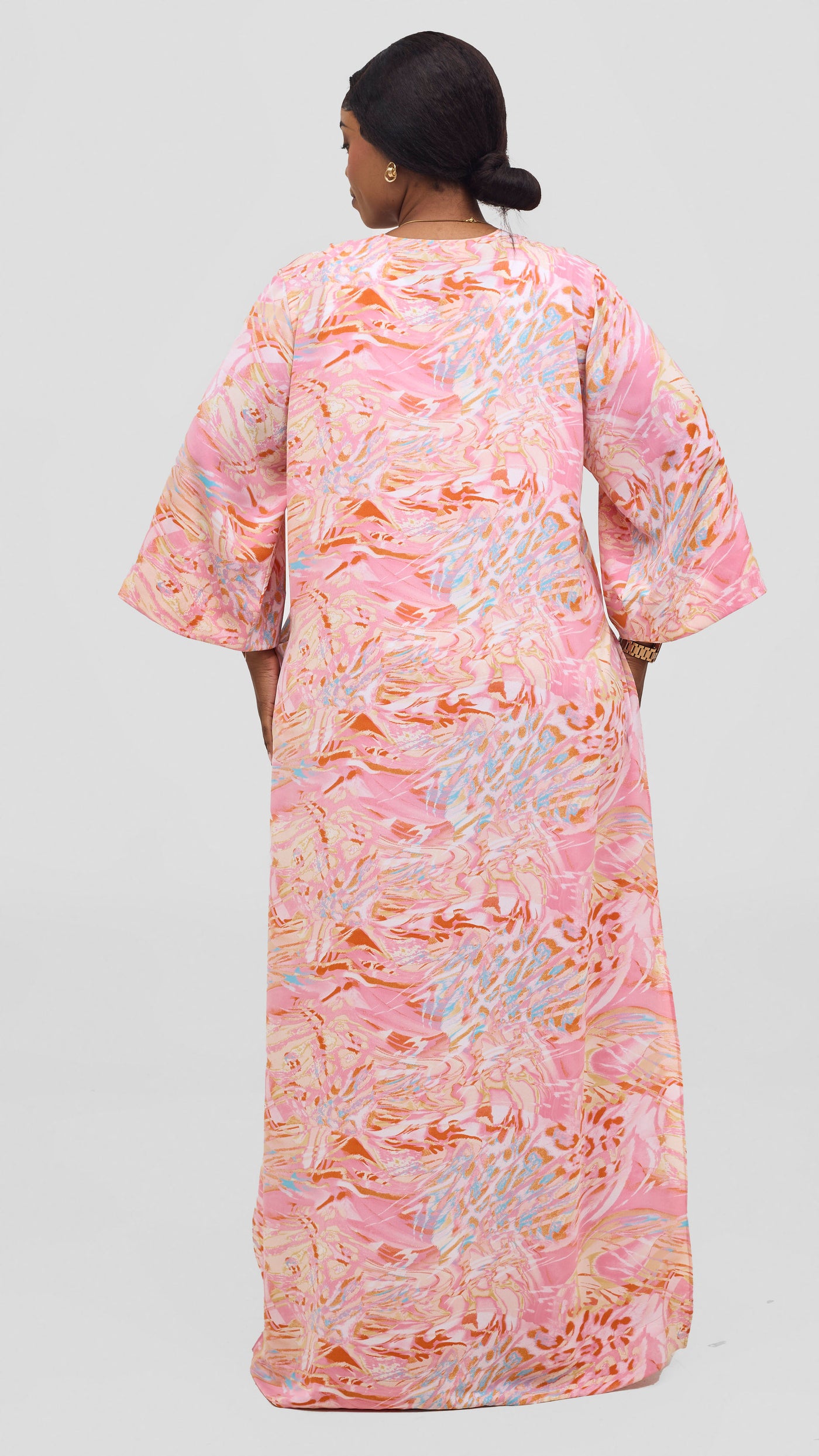 Vivo Alek High Slit Kimono  -Pink / Orange Print