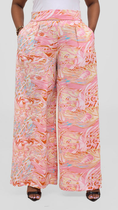 Vivo Basic Crepe Pants -Pink / Orange Print