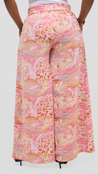 Vivo Basic Crepe Pants -Pink / Orange Print