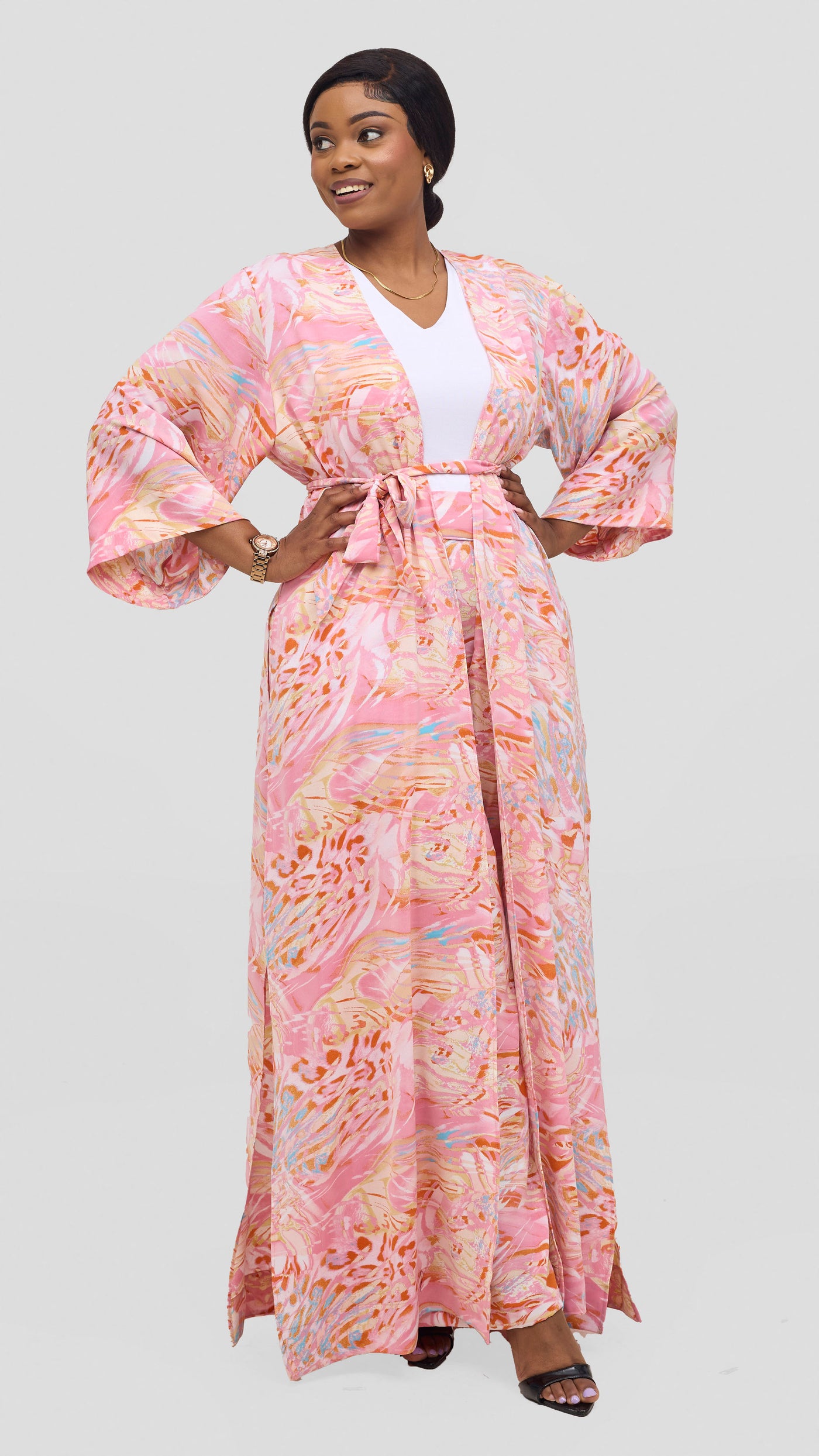 Vivo Basic Crepe Pants -Pink / Orange Print