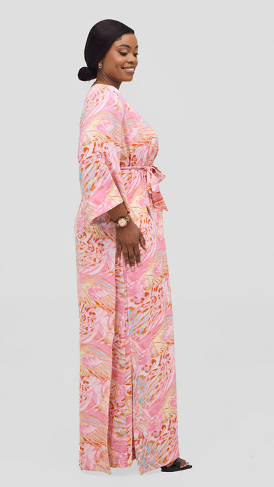 Vivo Alek High Slit Kimono  -Pink / Orange Print