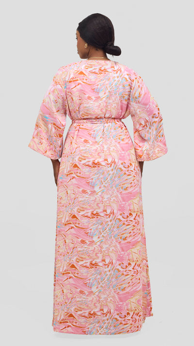 Vivo Alek High Slit Kimono  -Pink / Orange Print