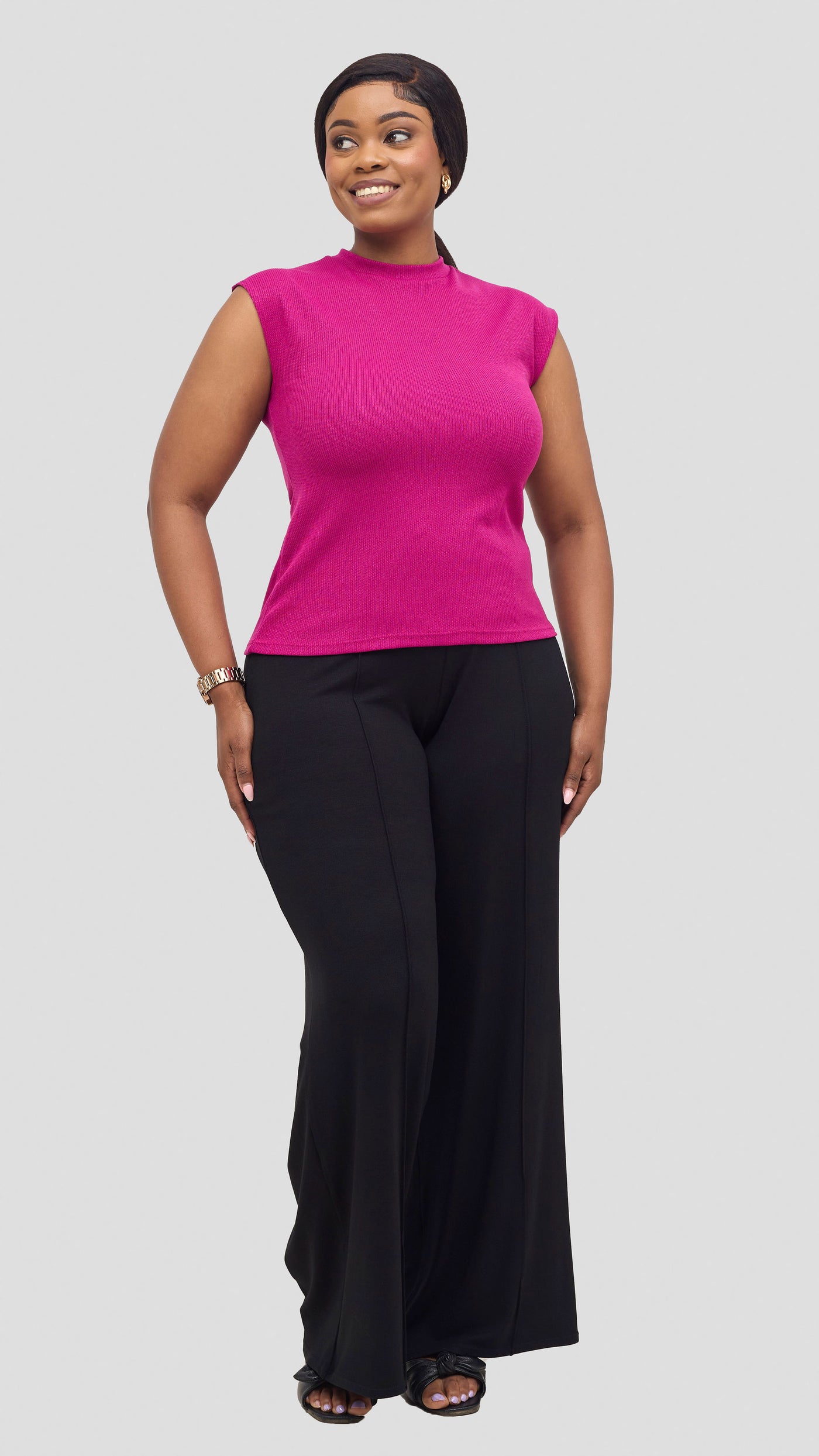 Vivo Ria Mock Neck Top - Fuschia