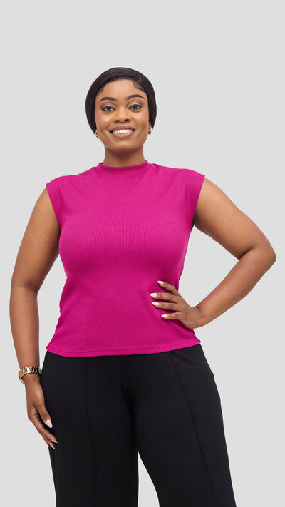 Vivo Ria Mock Neck Top - Fuschia