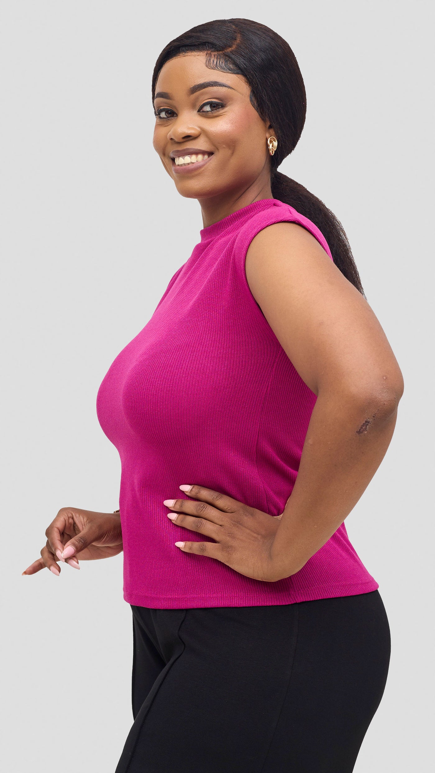 Vivo Ria Mock Neck Top - Fuschia