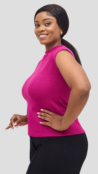 Vivo Ria Mock Neck Top - Fuschia
