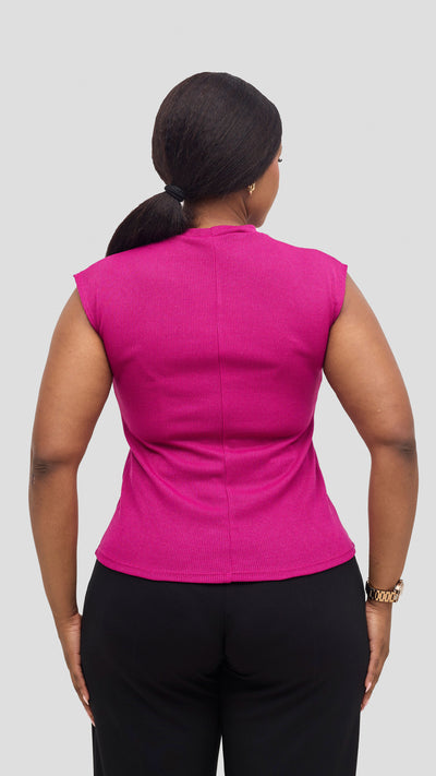 Vivo Ria Mock Neck Top - Fuschia