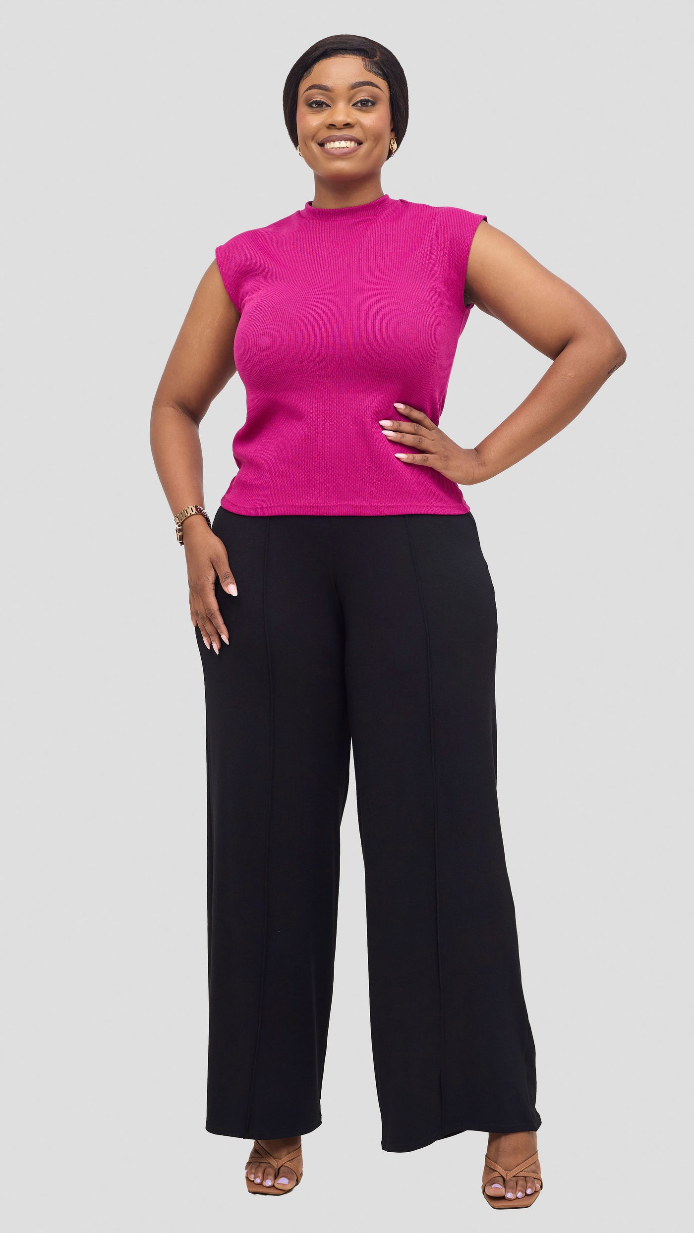 Vivo Ria Mock Neck Top - Fuschia