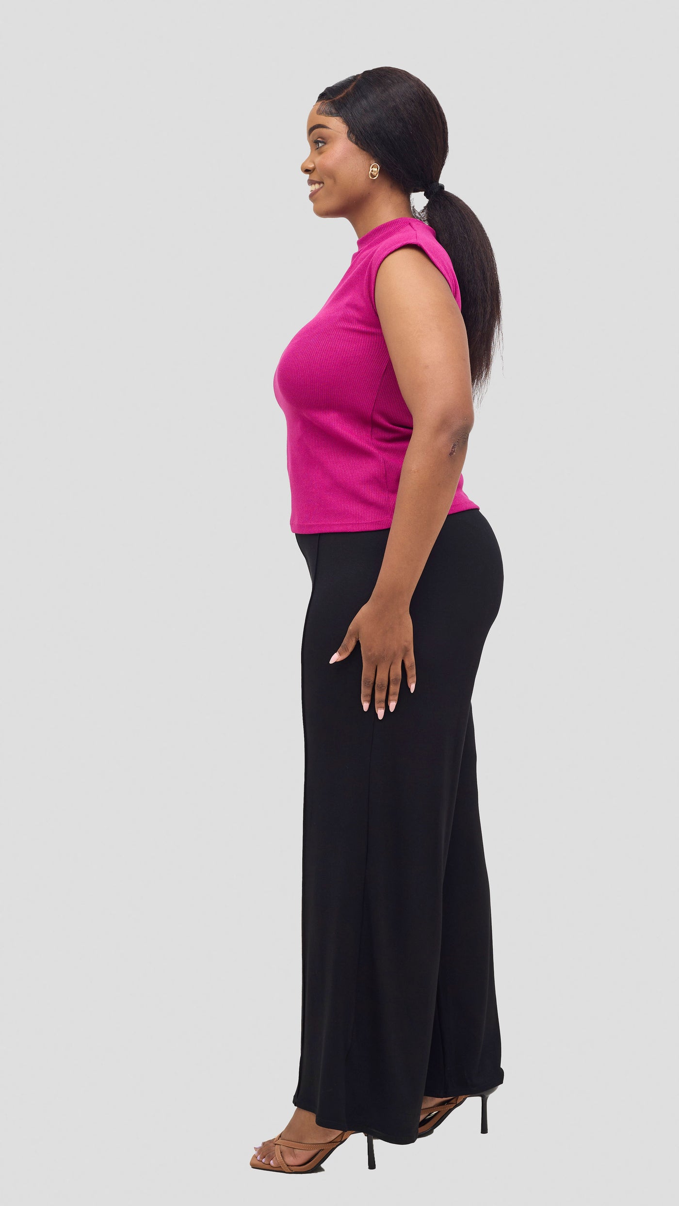 Vivo Ria Mock Neck Top - Fuschia