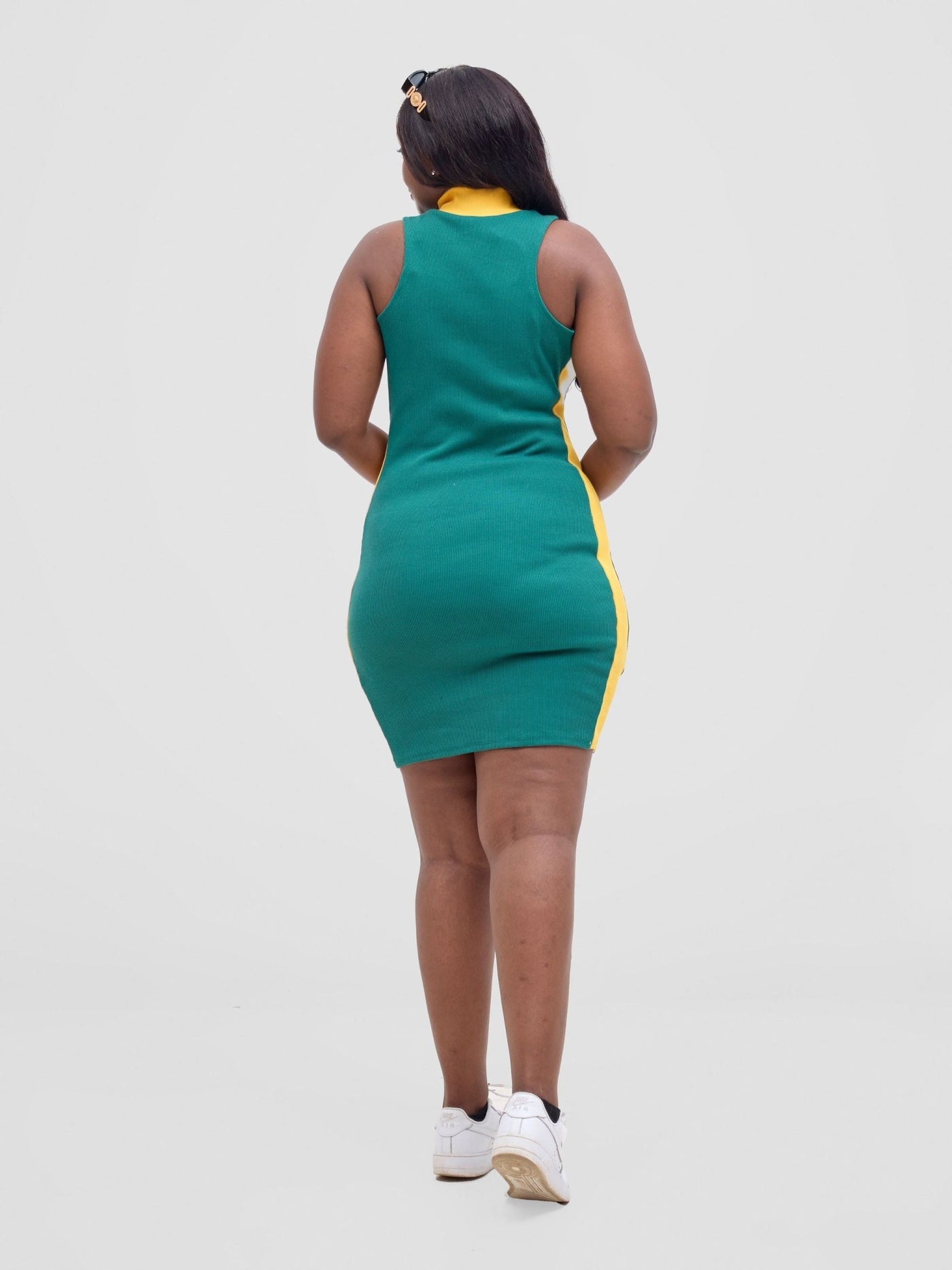 Zoya Vasha Sleeveless Turtleneck Mini Bodycon - Green / Yellow - Shopzetu