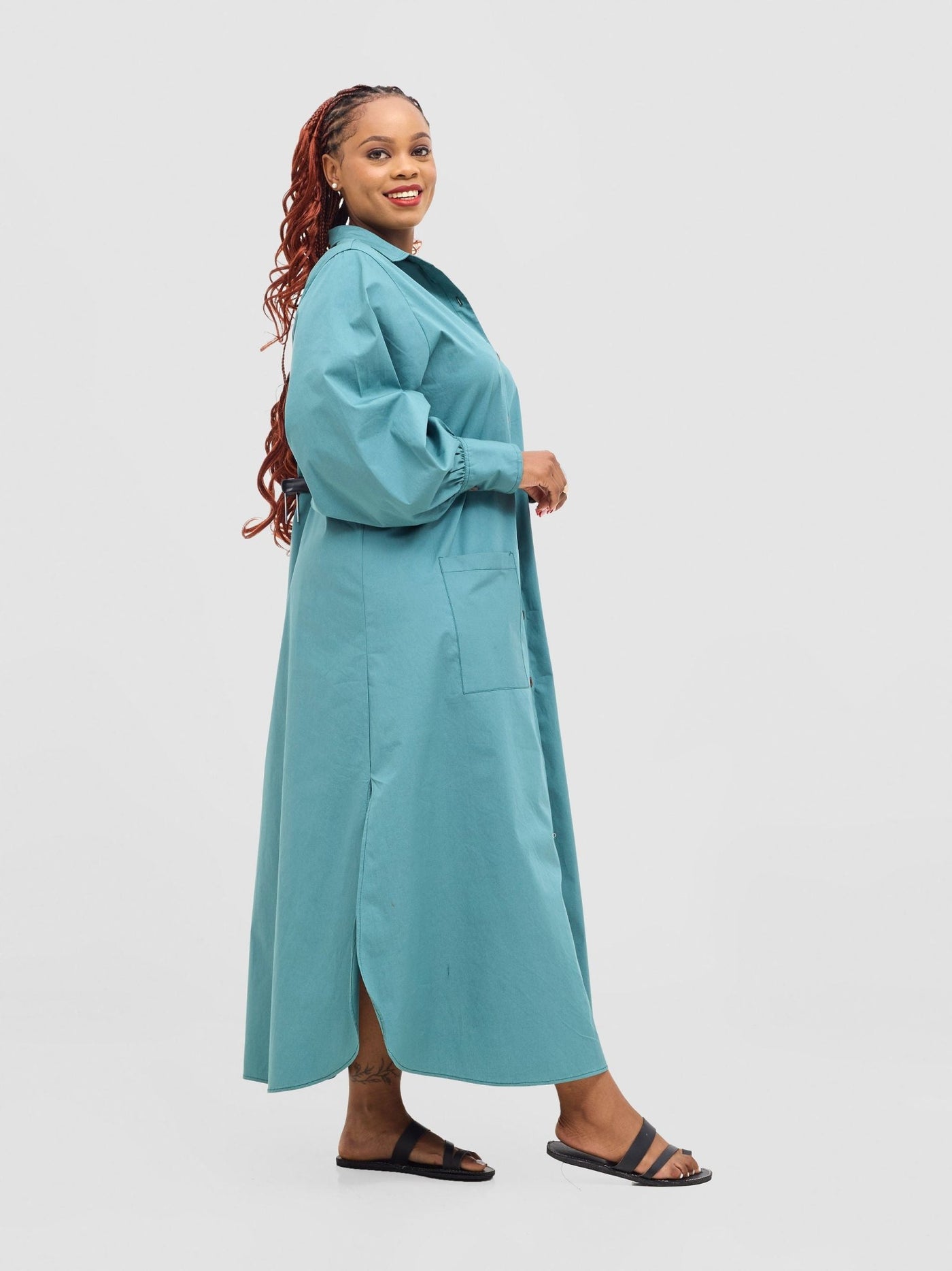 Safari Mansi Maxi Shirt Dress - Teal - Shopzetu