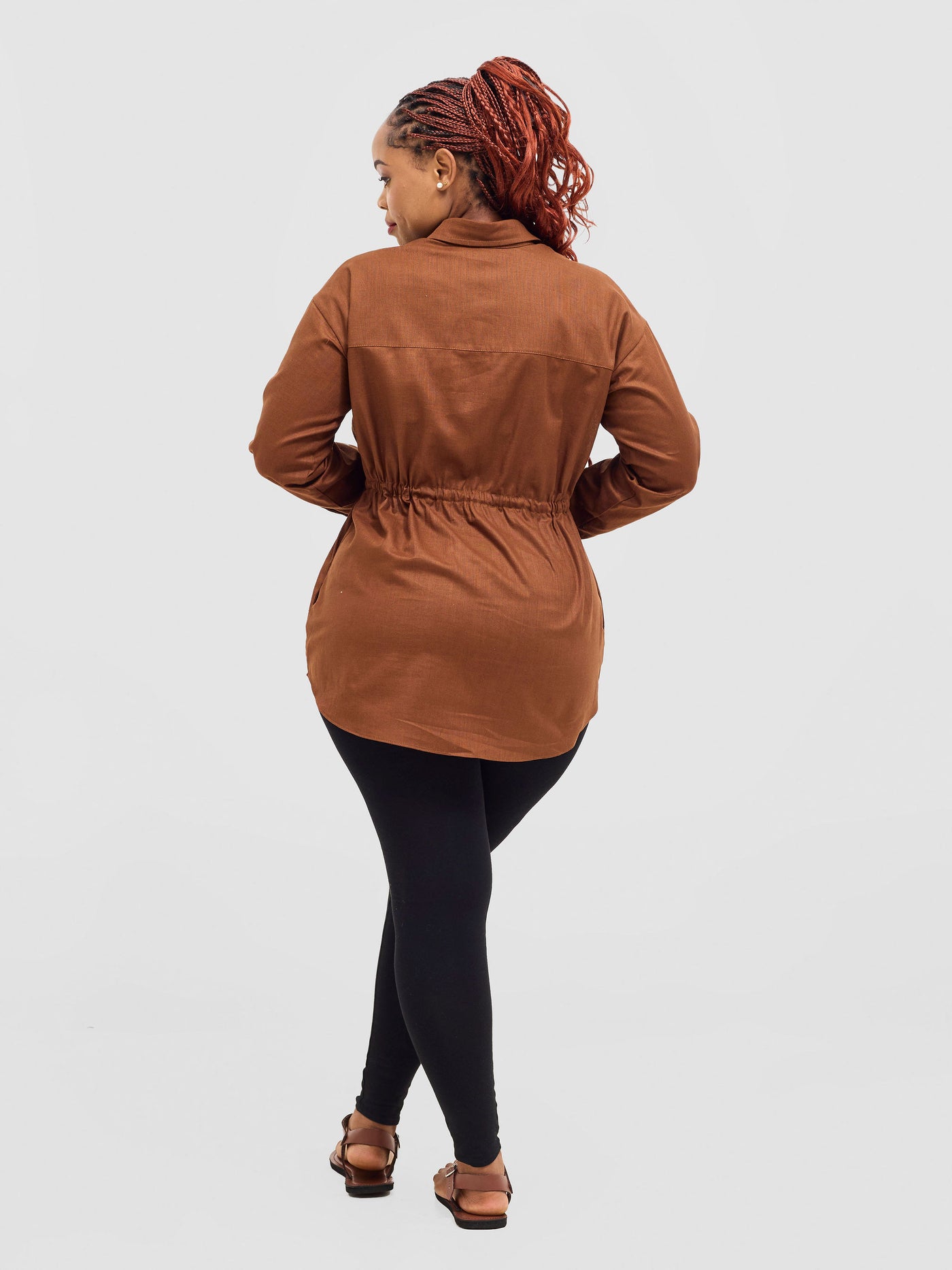 Safari by Vivo  Savannah Drawstring Shacket - Brown