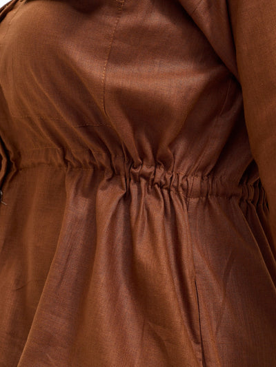 Safari Savannah Drawstring Shacket - Brown - Shopzetu