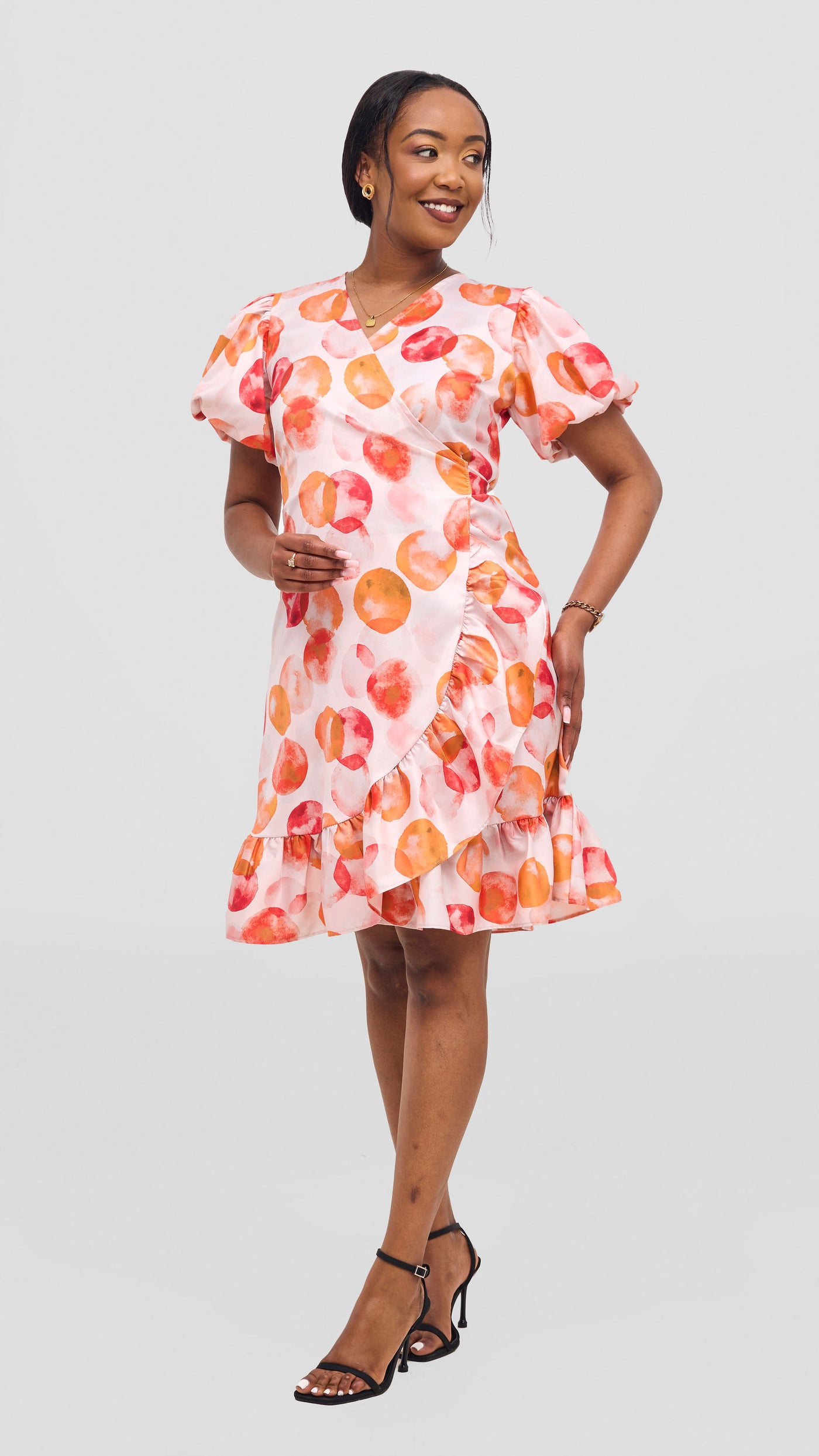 Vivo Hadiya Wrap Dress - Red / Orange Tal Print