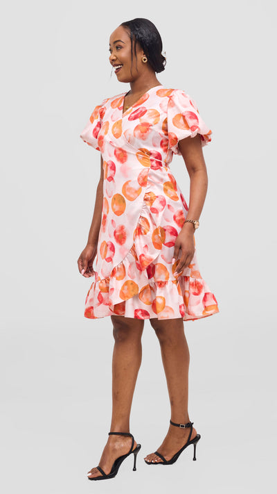 Vivo Hadiya Wrap Dress - Red / Orange Tal Print