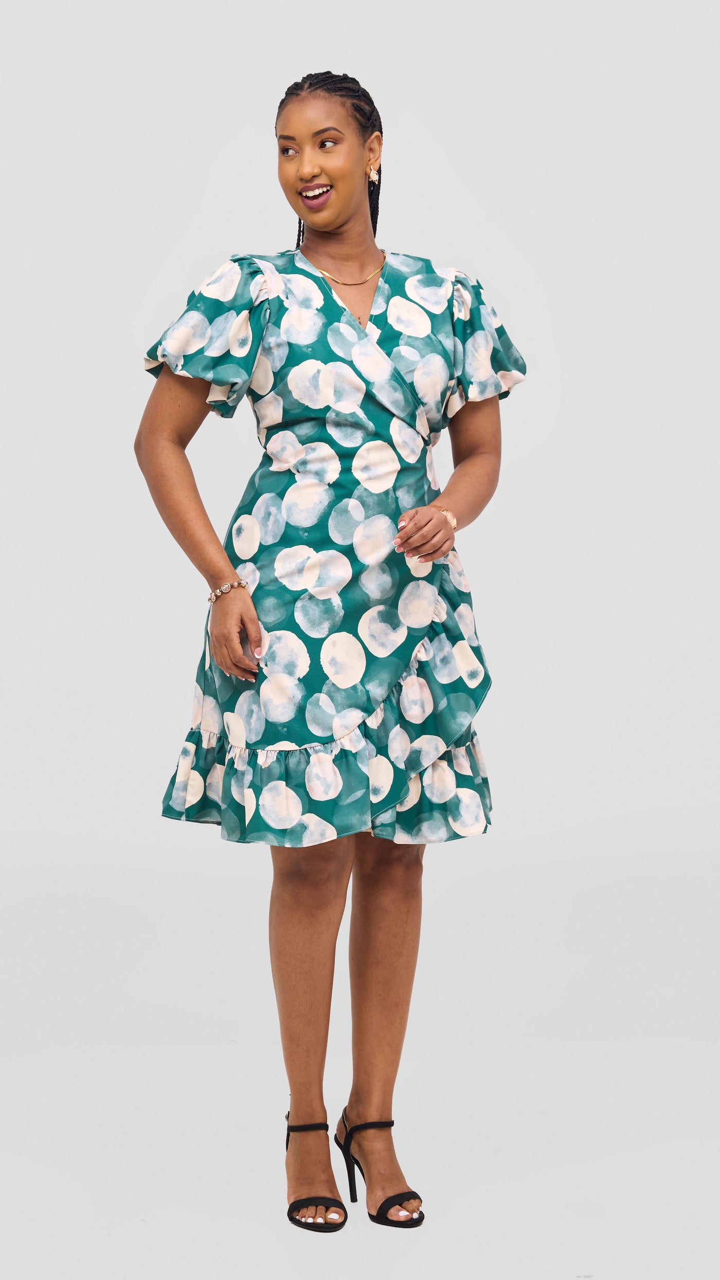 Vivo Hadiya Wrap Dress - Green / Grey Tal Print