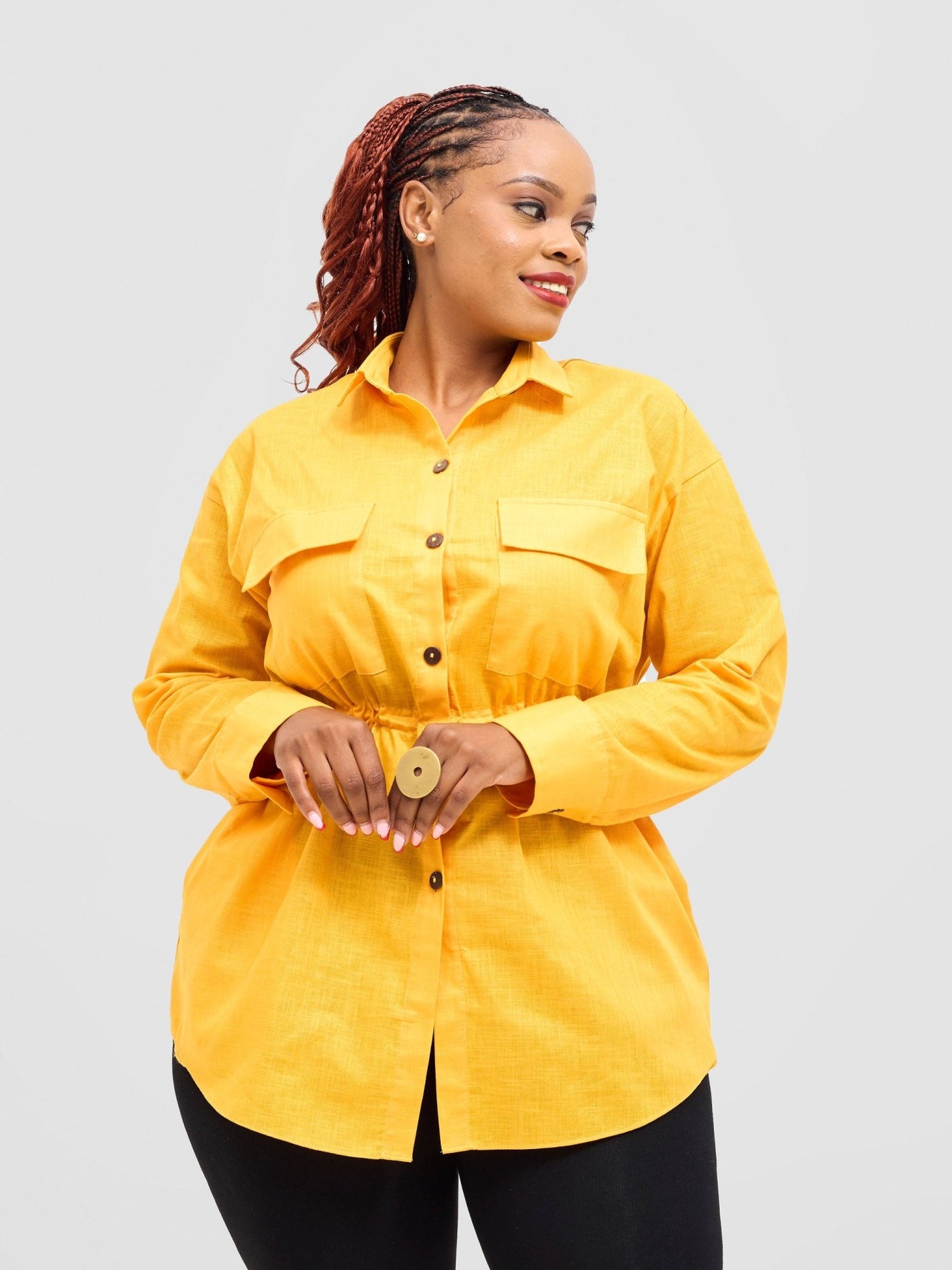 Safari Savannah Drawstring Shacket - Mustard - Shopzetu