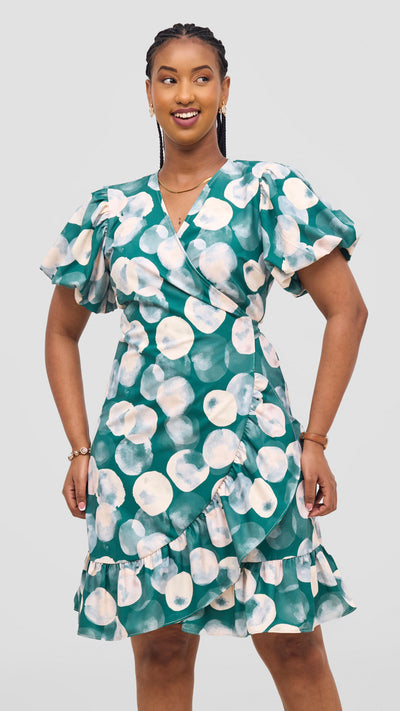 Vivo Hadiya Wrap Dress - Green / Grey Tal Print