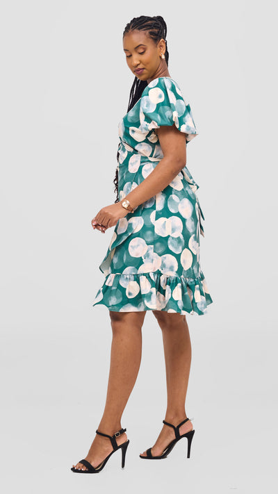 Vivo Hadiya Wrap Dress - Green / Grey Tal Print