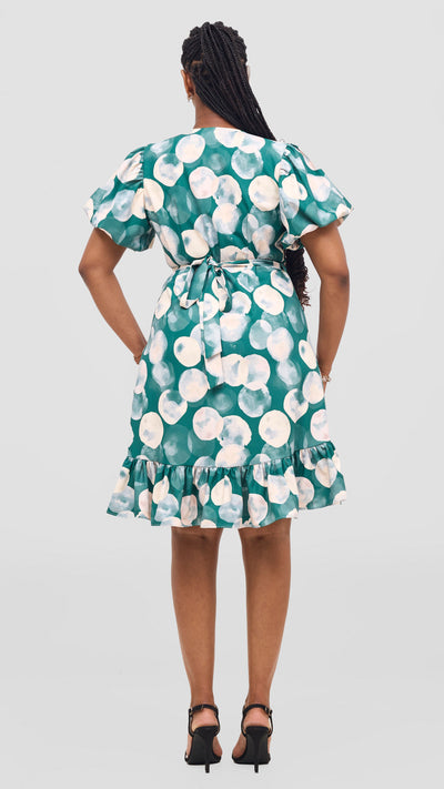 Vivo Hadiya Wrap Dress - Green / Grey Tal Print