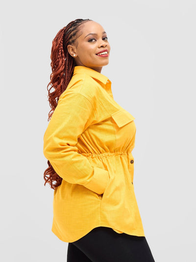 Safari Savannah Drawstring Shacket - Mustard - Shopzetu