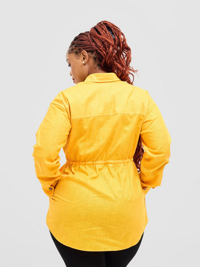 Safari Savannah Drawstring Shacket - Mustard - Shopzetu