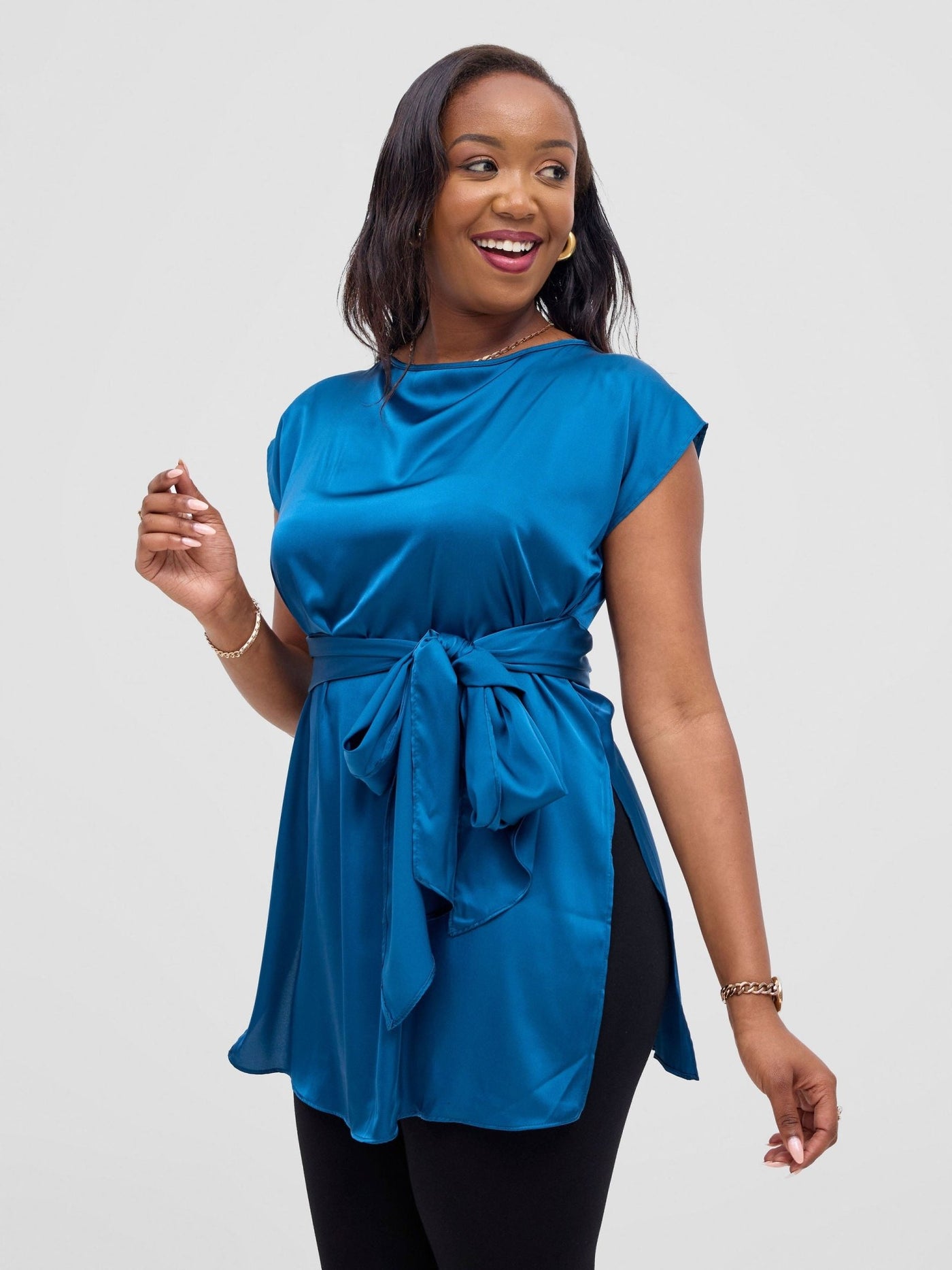 Vivo Yene Front Tie Tunic Top - Teal - Shopzetu