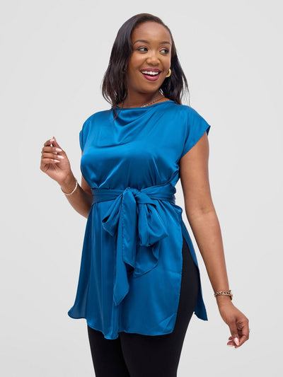 Vivo Yene Front Tie Tunic Top - Teal - Shopzetu