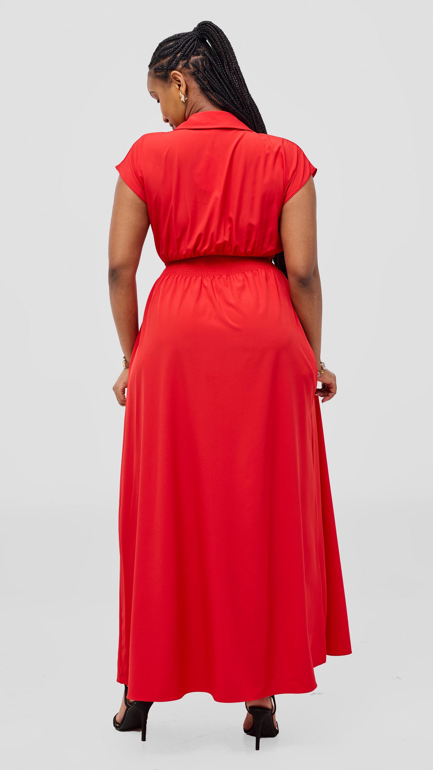 Vivo Zena Shirred Waist Maxi Shirt Dress - Red