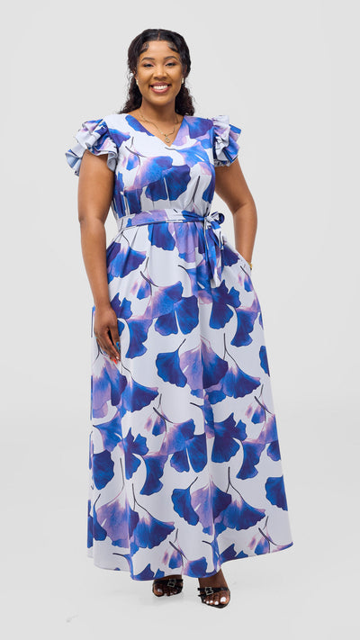 Vivo Nasinka A-Line Maxi Dress - Grey / Blue Tilla Print
