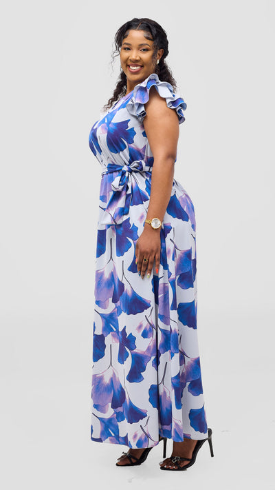Vivo Nasinka A-Line Maxi Dress - Grey / Blue Tilla Print