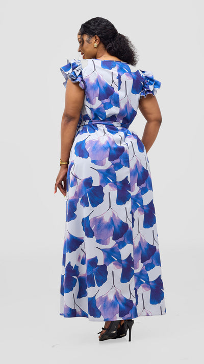 Vivo Nasinka A-Line Maxi Dress - Grey / Blue Tilla Print