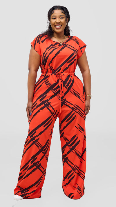 Vivo Sakari Drop Shoulder Jumpsuit - Orange / Black Lisi Print