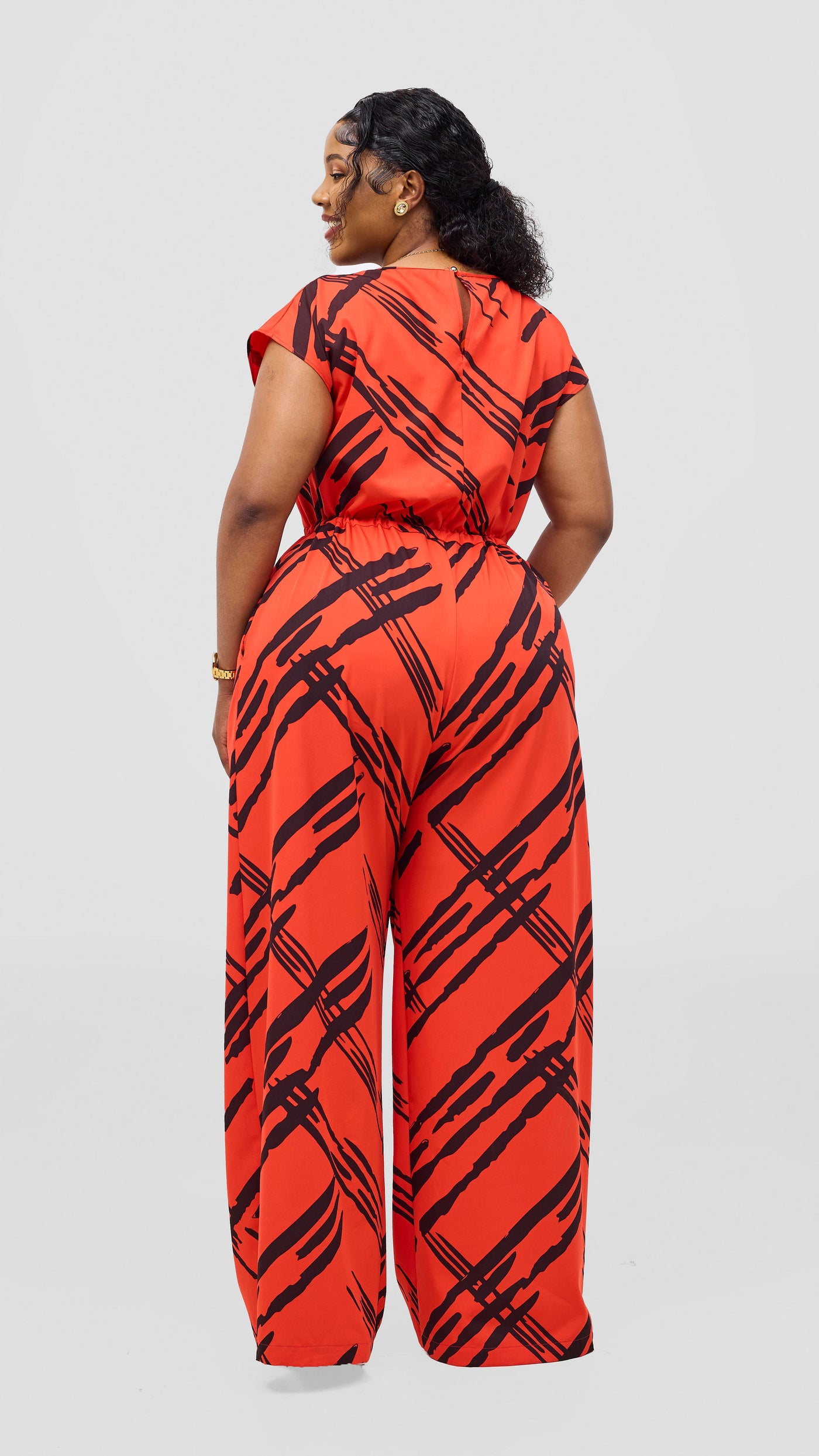 Vivo Sakari Drop Shoulder Jumpsuit - Orange / Black Lisi Print