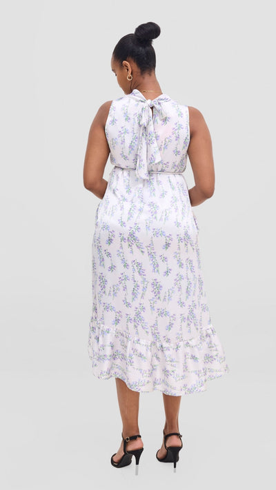 Vivo Samira Midi Dress - Off White / Purple Print - Shopzetu