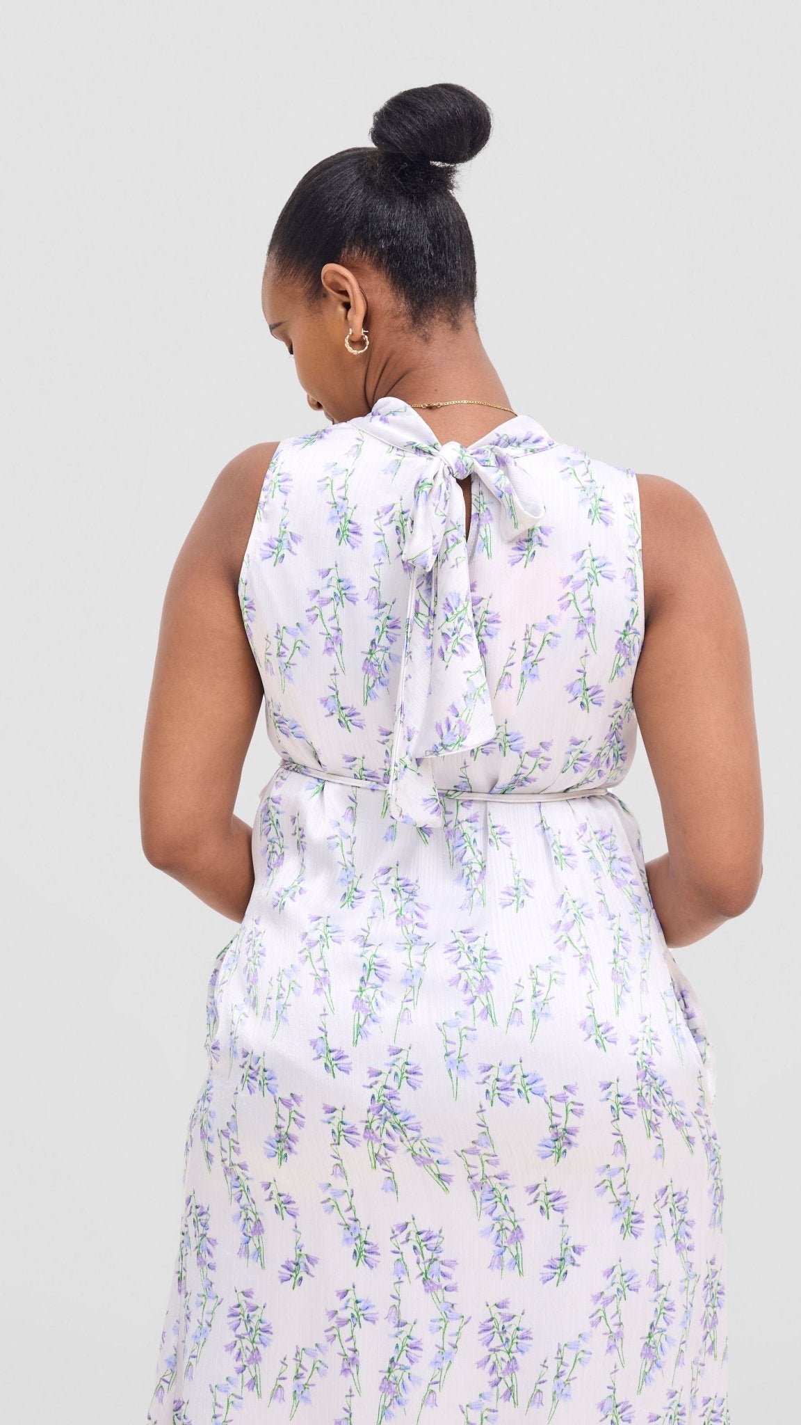 Vivo Samira Midi Dress - Off White / Purple Print - Shopzetu