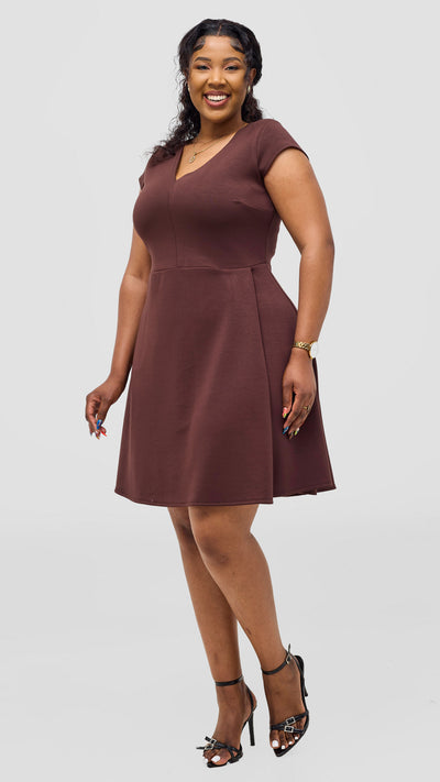Vivo Nora Front Pleat Knee Length Dress - Chocolate