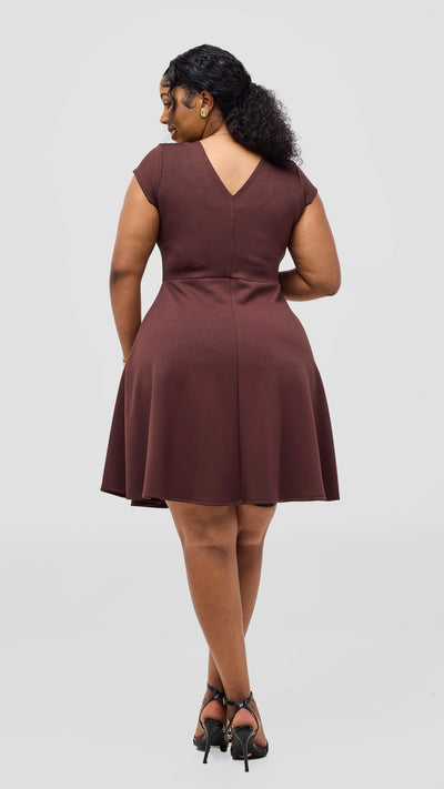 Vivo Nora Front Pleat Knee Length Dress - Chocolate