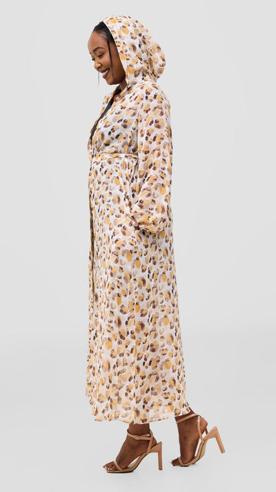 Vivo Basic Hooded Kimono - White / Brown Print