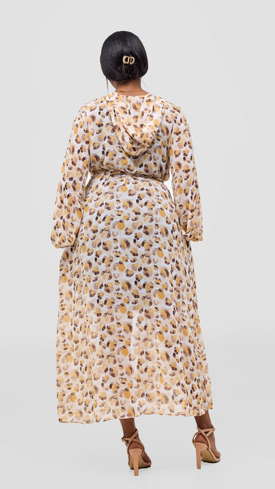 Vivo Basic Hooded Kimono - White / Brown Print