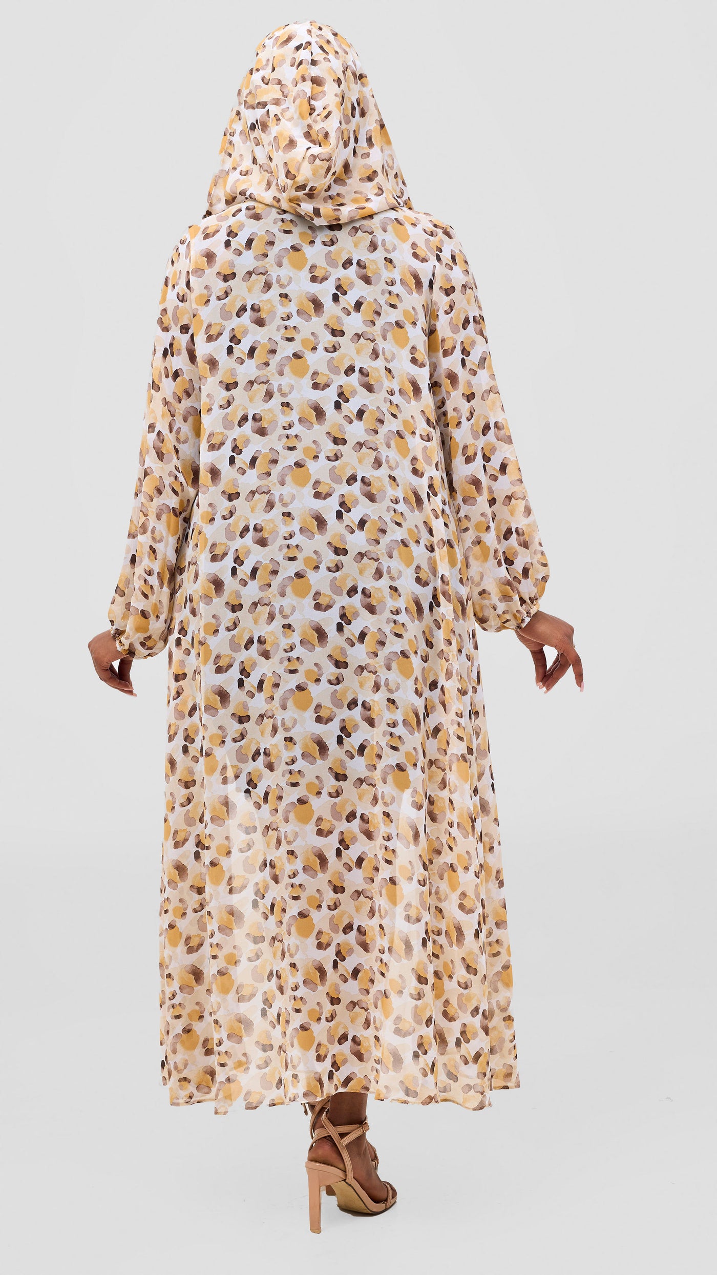 Vivo Basic Hooded Kimono - White / Brown Print