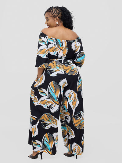 Vivo Zahari 3/4 Sleeve Off - Shoulder Jumpsuit - Black Ari Print - Shopzetu