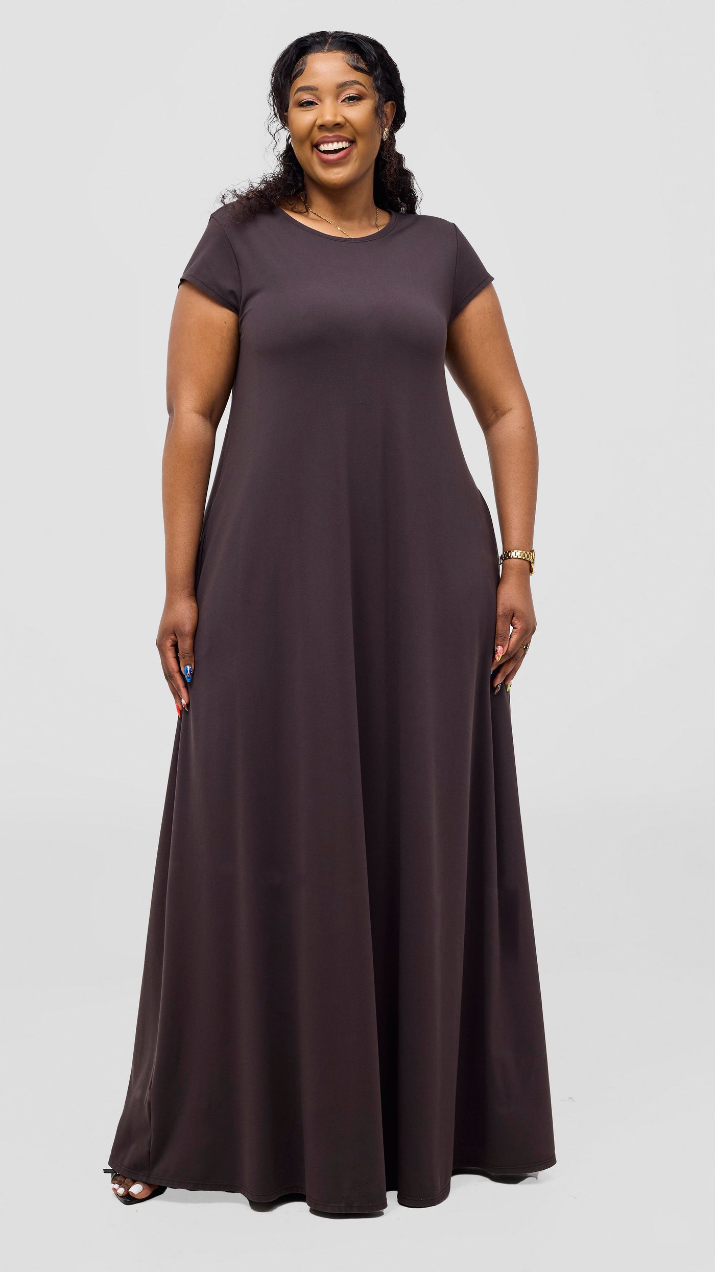 Vivo Basic Kena Tent Maxi Dress - Chocolate
