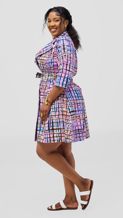 Safari Nazari Coat Dress - Blue / Pink Azizi Print