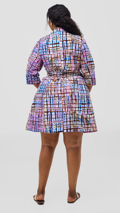 Safari Nazari Coat Dress - Blue / Pink Azizi Print