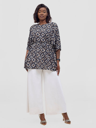 Vivo Basic Chiffon Tie Kaftan Top - Black / Taupe Api Print - Shopzetu