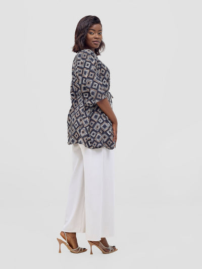 Vivo Basic Chiffon Tie Kaftan Top - Black / Taupe Api Print - Shopzetu