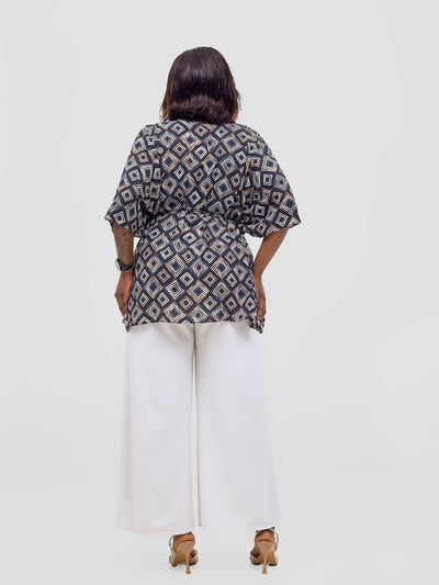 Vivo Basic Chiffon Tie Kaftan Top - Black / Taupe Api Print - Shopzetu