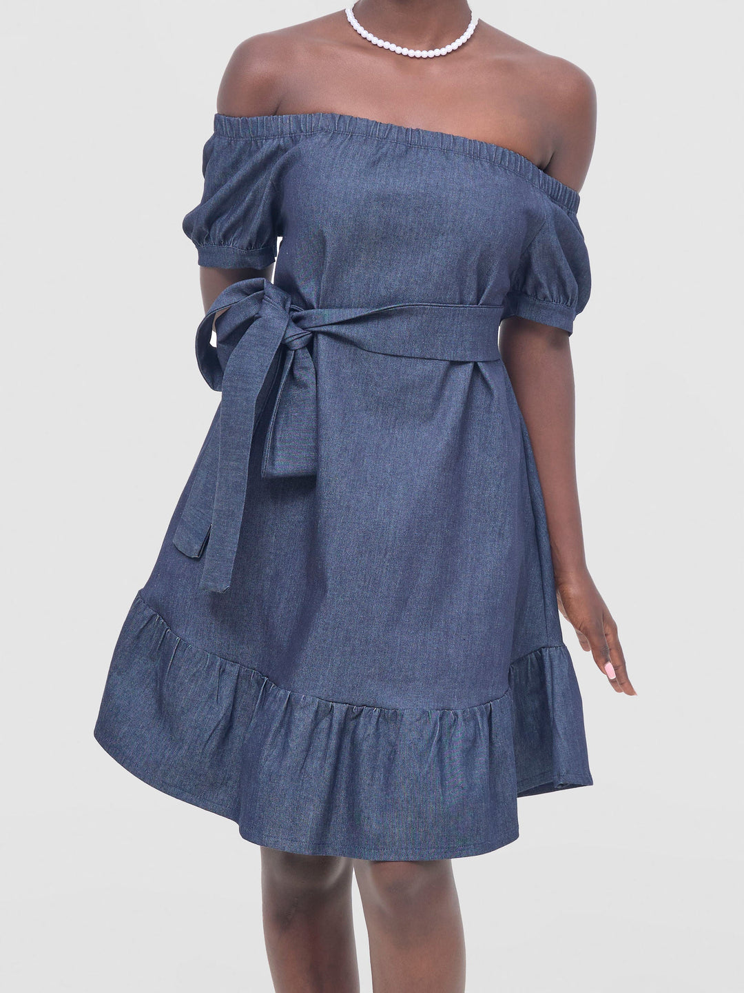 Zoya Nia Off Shoulder Knee Length Dress - Navy Blue
