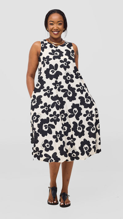 Safari Nazari Bubble Midi Dress - Beige / Black Print
